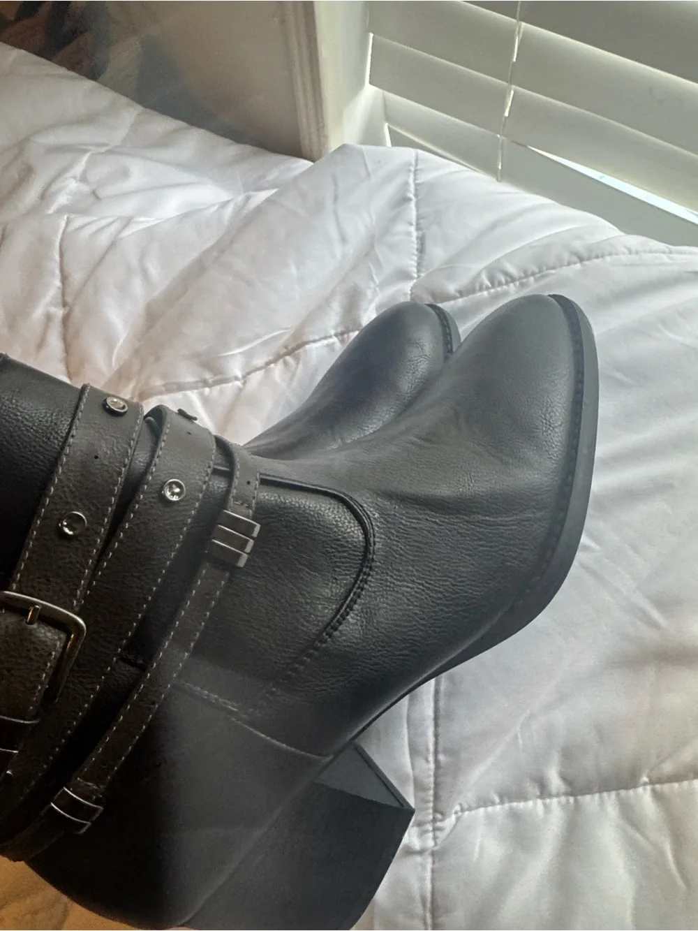 Women’s Black Ankle Boots with Decorative Straps